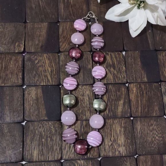 Women's Purple, Pink, and Silver Beaded Necklace - Picture 3 of 5